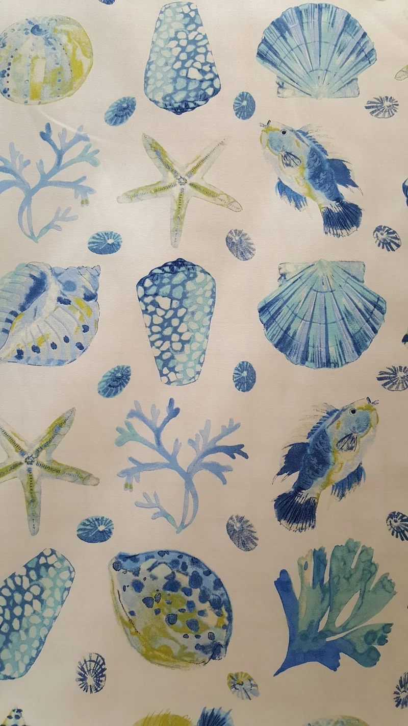 Blue seashell fabric swatch